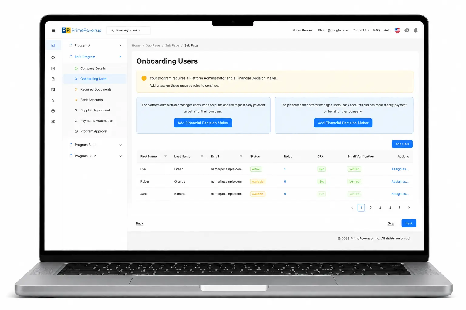 PrimeRevenue Home